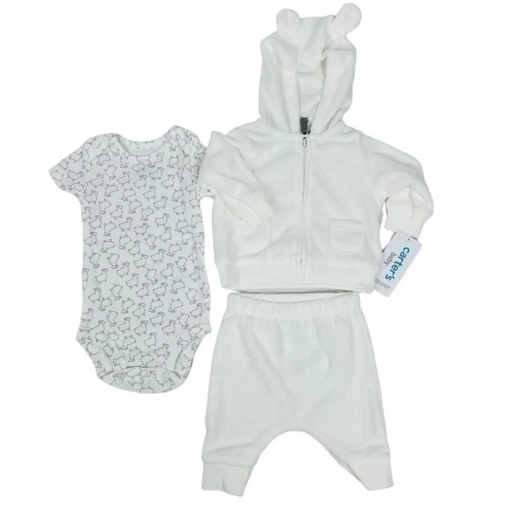 Carter’s 3 Piece Jogging Suit - NWT | Baby NB - Unisex | White Grey
